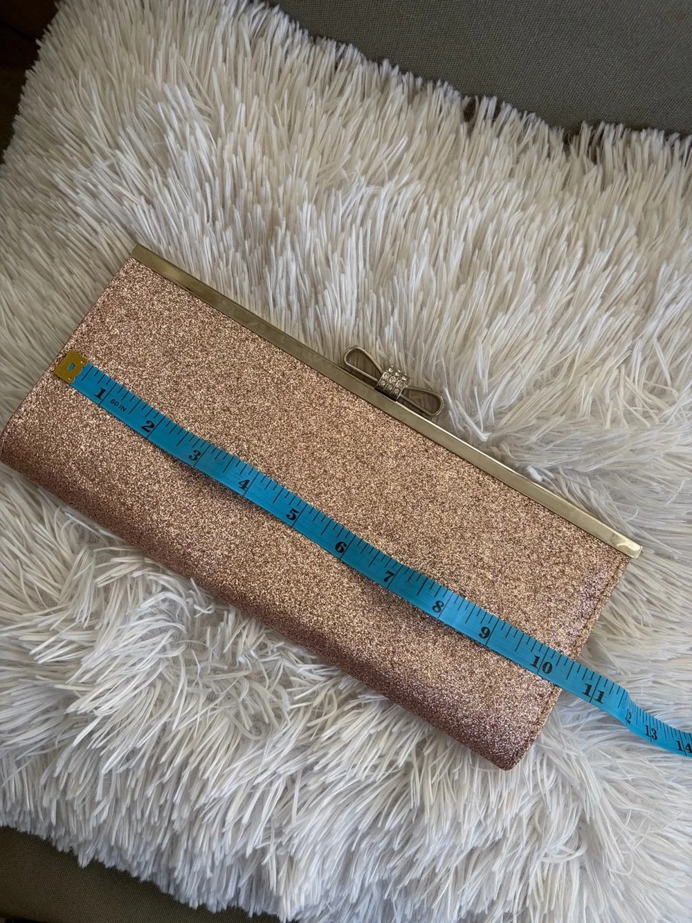 INC International Concepts Rose Gold Glitter Bow Clutch